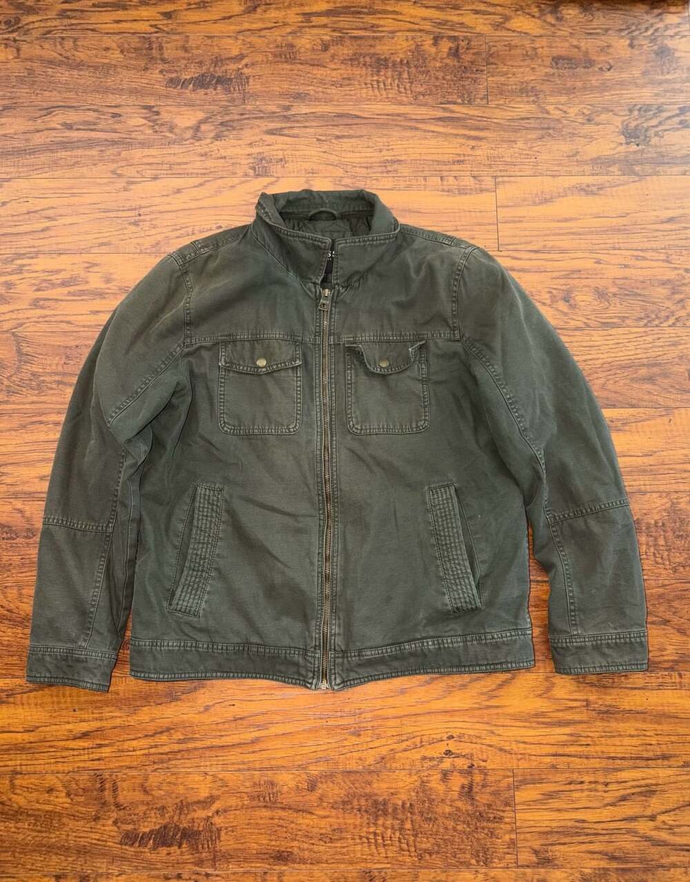 Guess Los Angeles Olive Green Washed Cotton Full Zip Utility Military Jacket